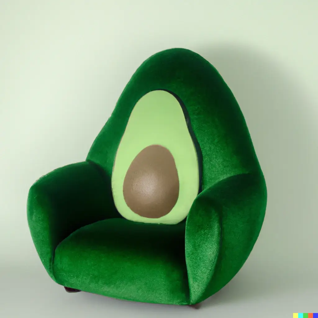 Prompt: “An armchair in the shape of an avocado.”