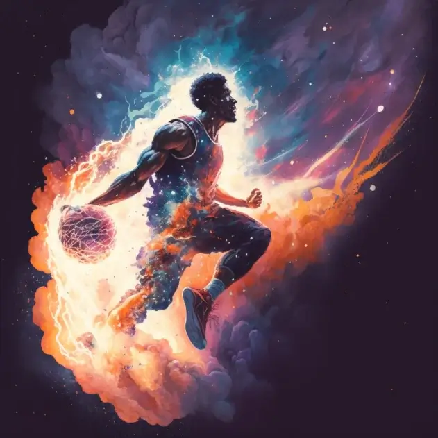 Prompt: “An expressive oil painting of a basketball player dunking, depicted as an explosion of a nebula.” 