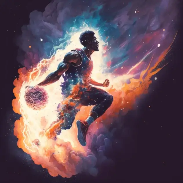 Prompt: “An expressive oil painting of a basketball player dunking, depicted as an explosion of a nebula.”