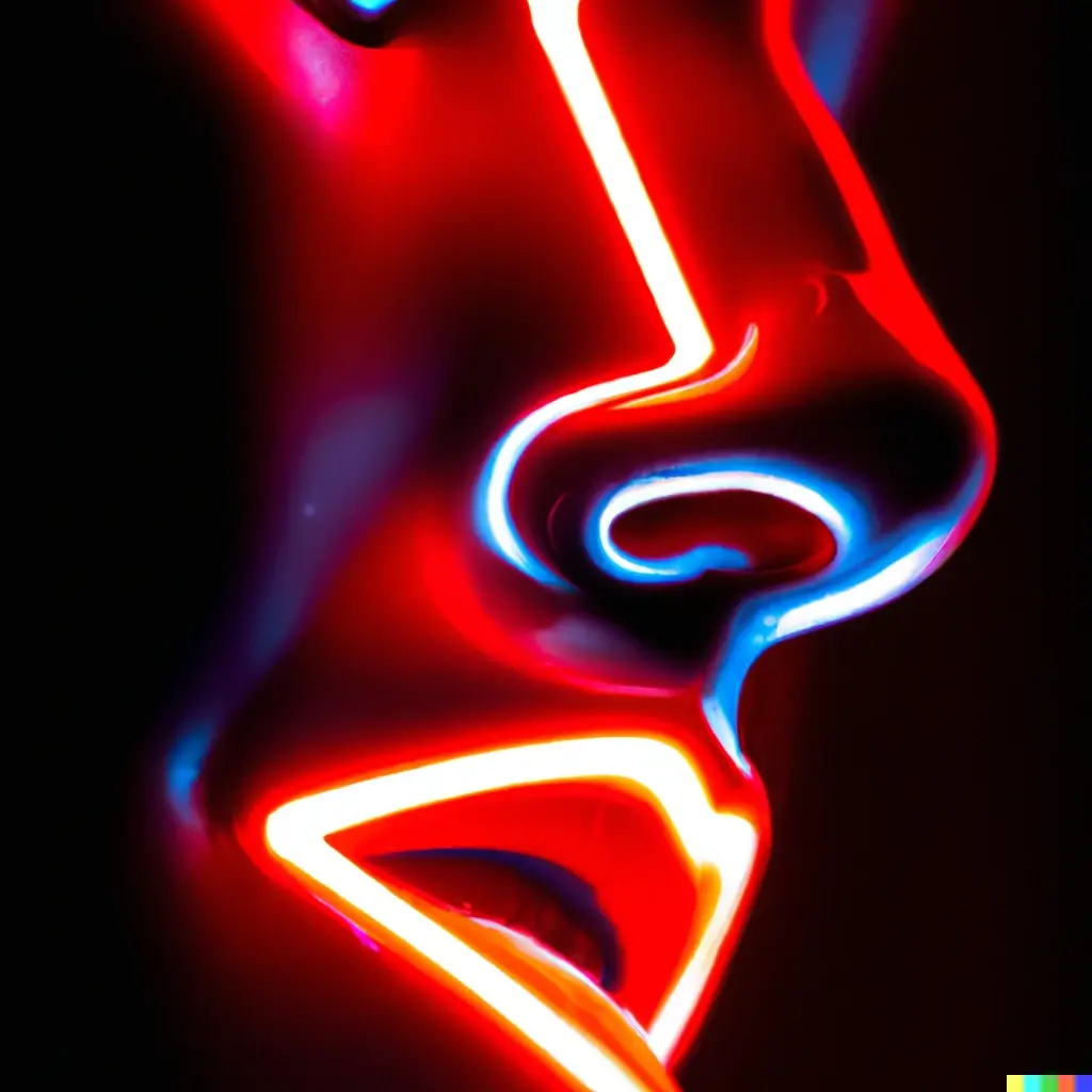 Prompt: “A futuristic neon lit cyborg face.” 