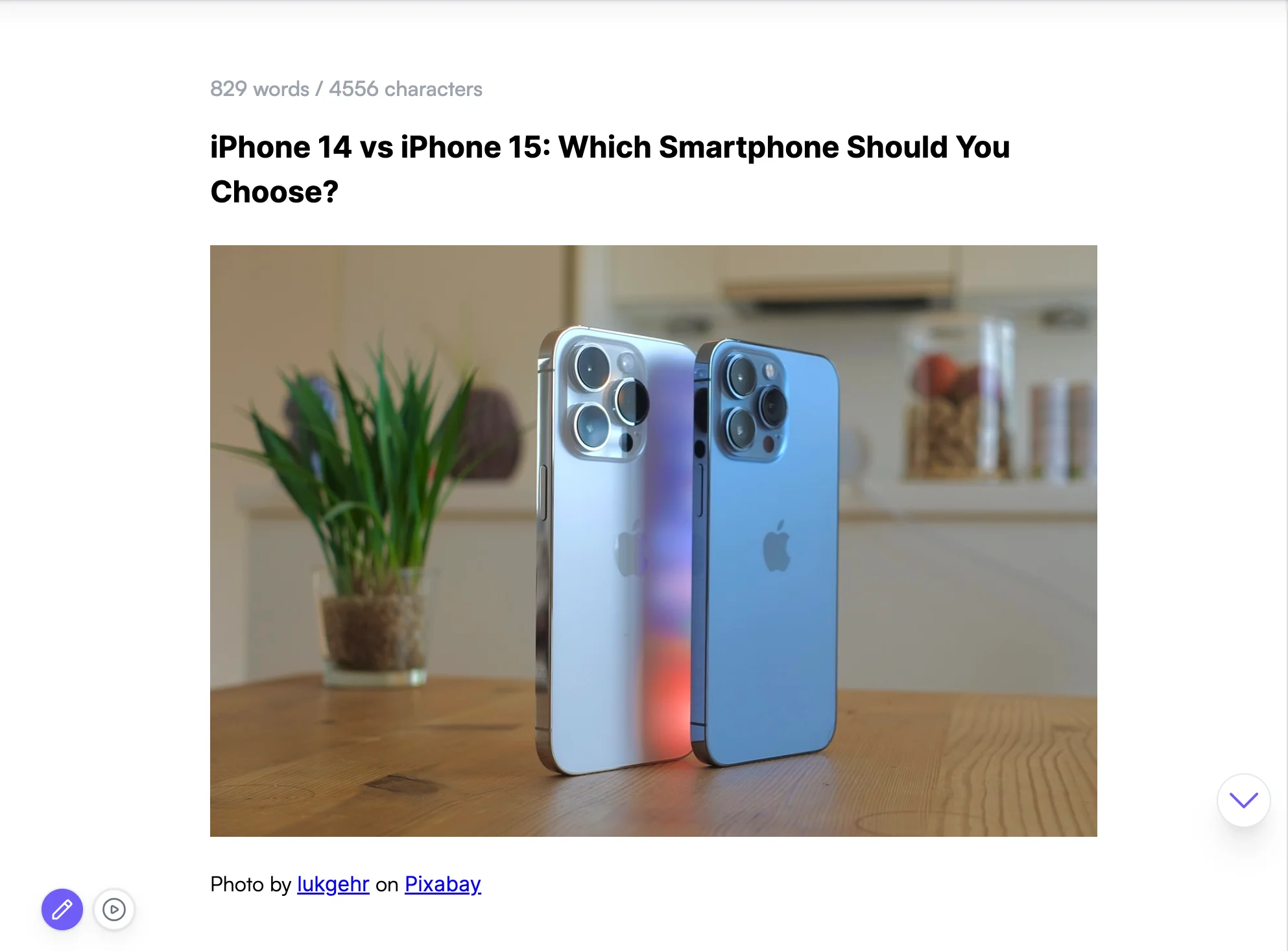 AI Article Writer Example "iPhone 14 vs iPhone 15"